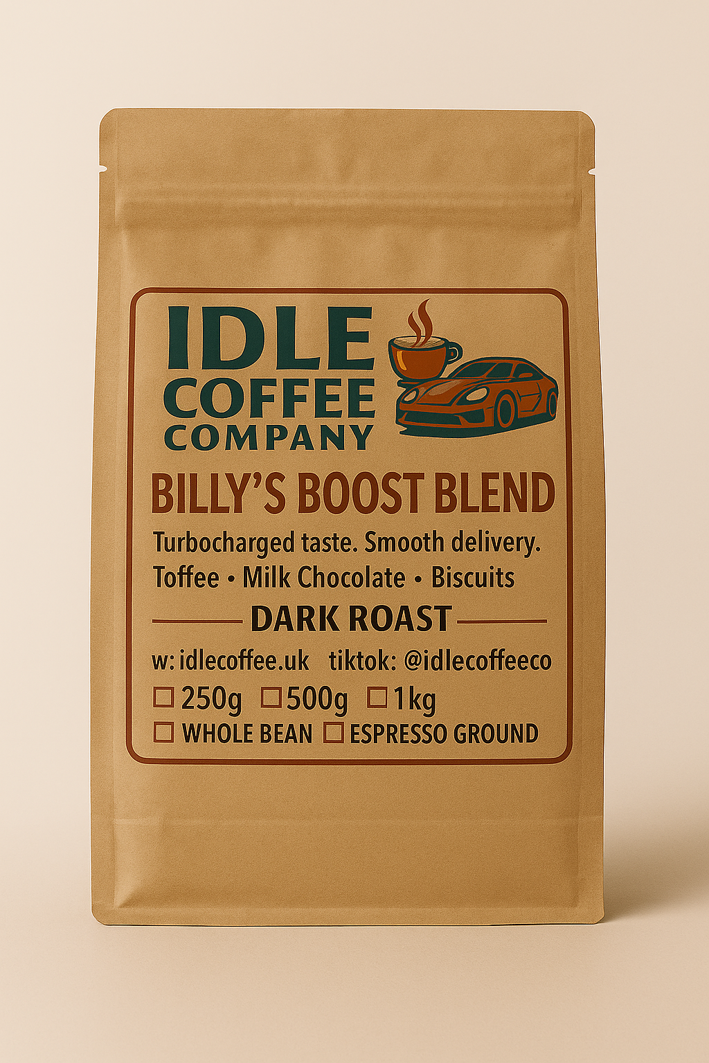 Billy's Boost Blend - Dark Roast 250g Whole Bean Coffee - WLSO#UGANDA-250-WB