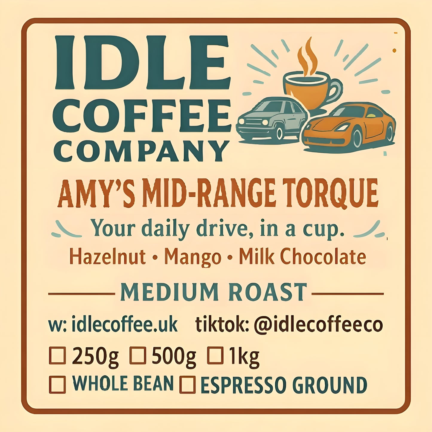 Amy's Mid-Range Torque Medium Roast 1kg Whole Bean - WLB#51-1kg-WB